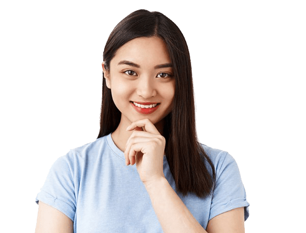 Young woman smiling with hand on chin